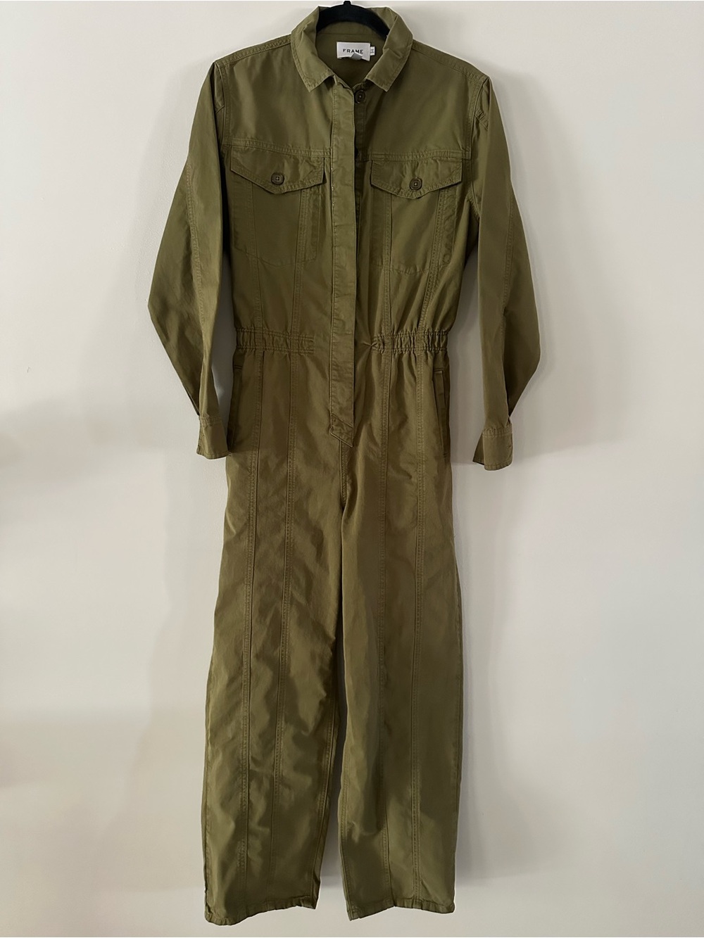 Frame Cinched Waist Cotton Twill Jumpsuit